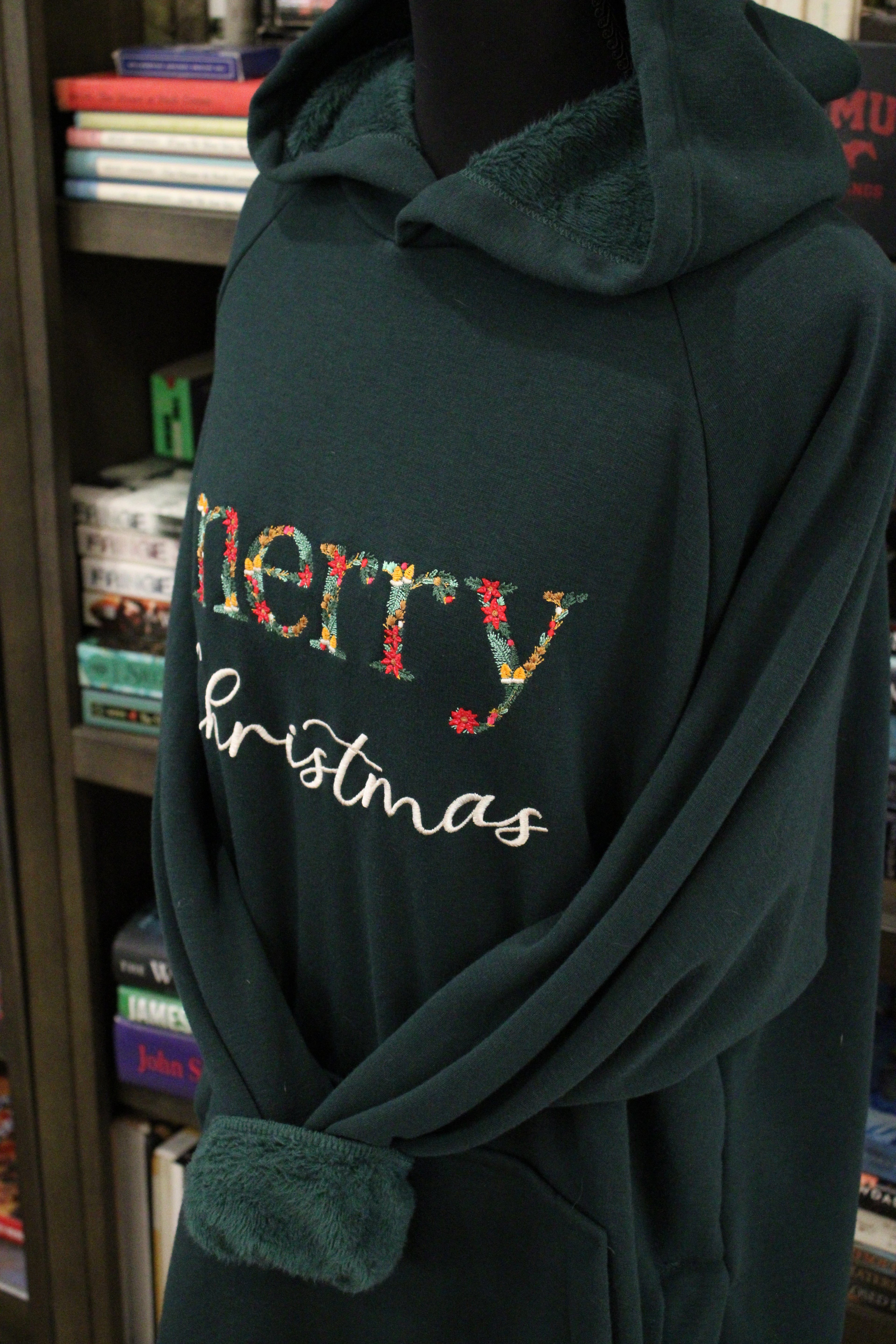 Floral Merry Christmas or JOY - Embroidered WARMY Oversized Hoodie Dress