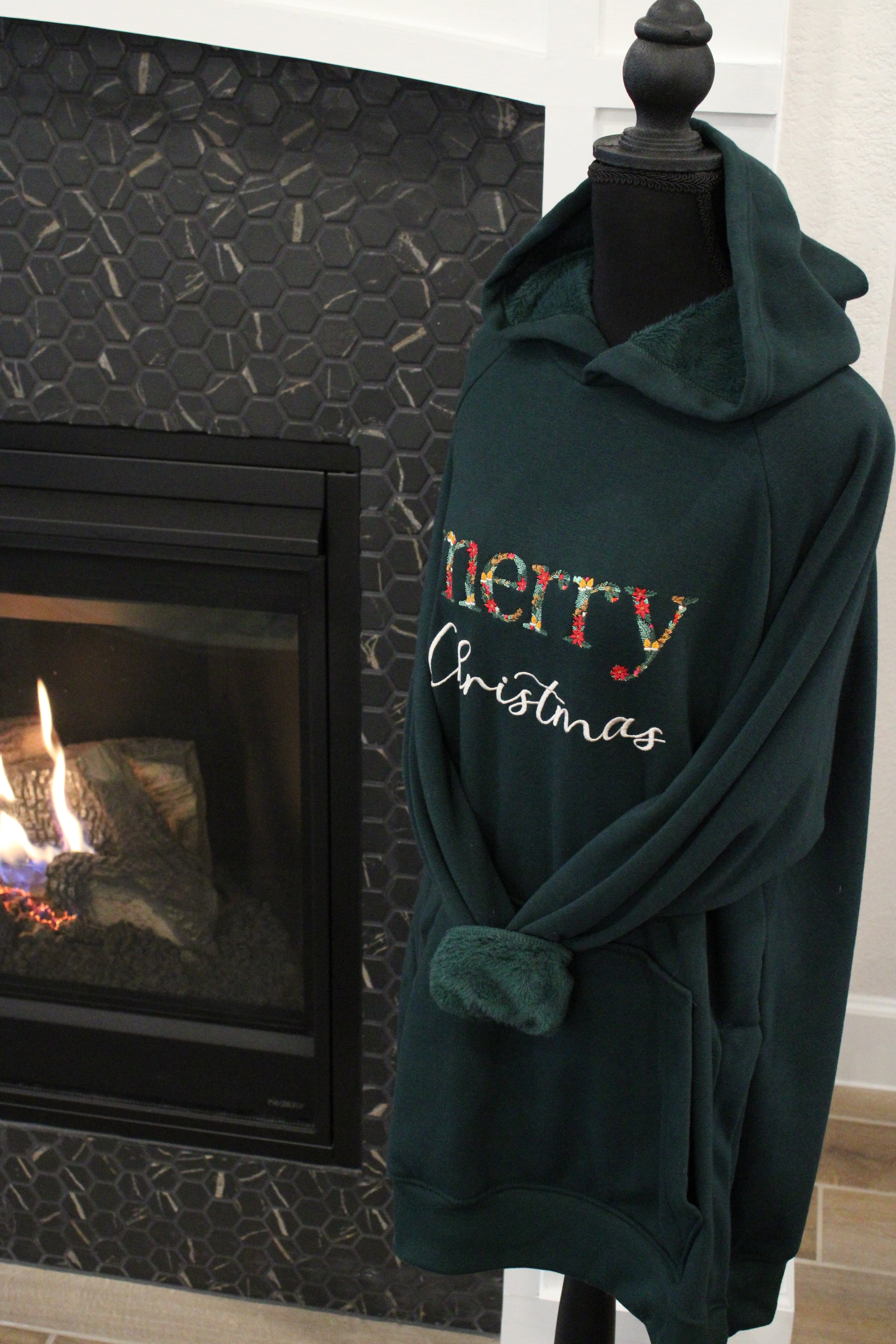 Floral Merry Christmas or JOY - Embroidered WARMY Oversized Hoodie Dress