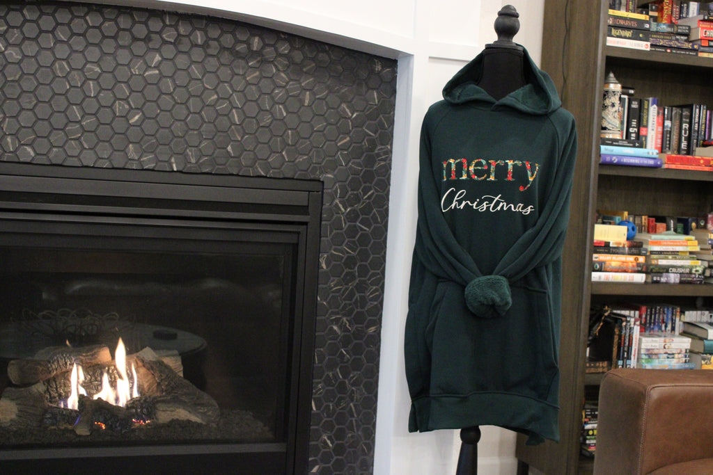 Floral Merry Christmas or JOY - Embroidered WARMY Oversized Hoodie Dress