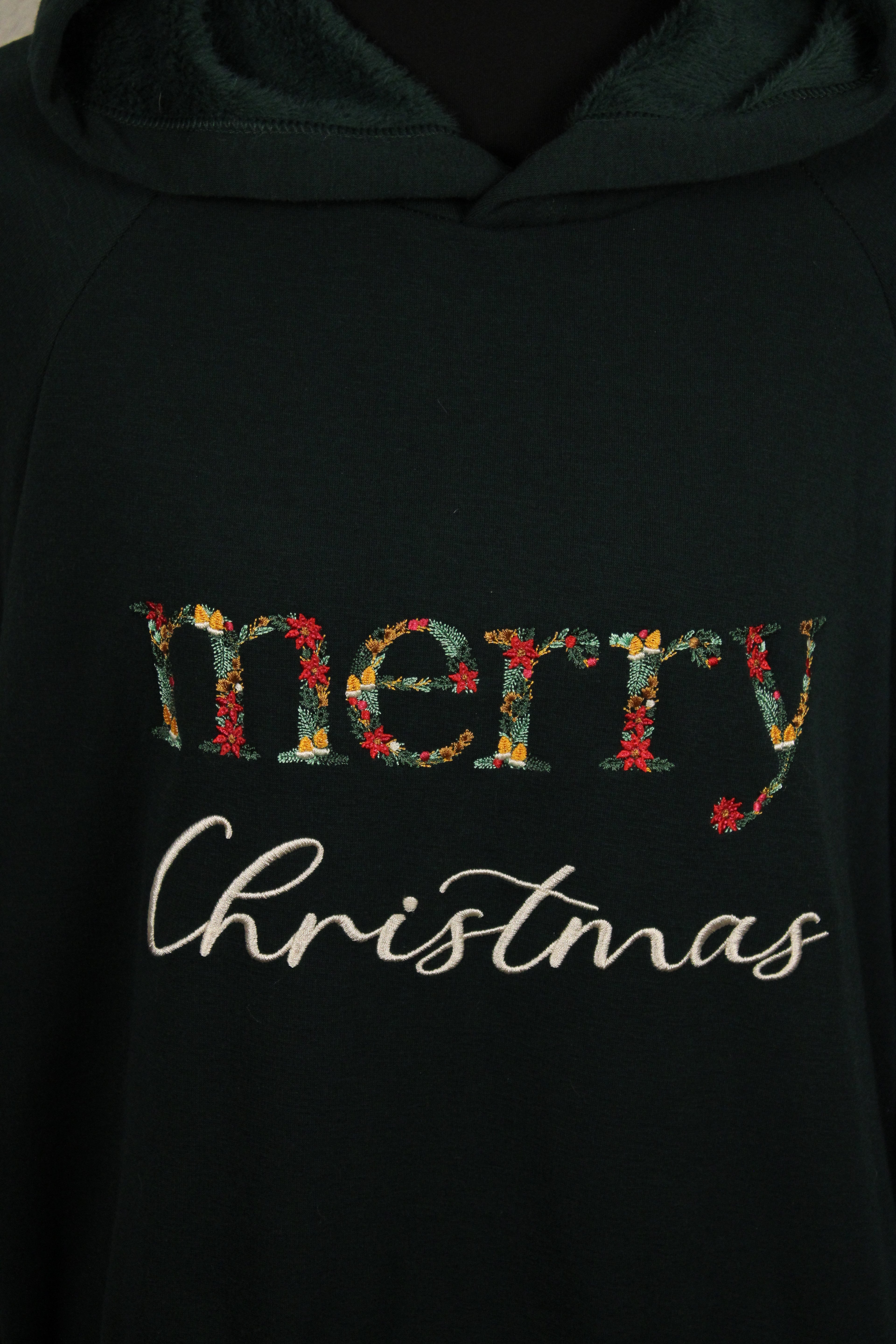 Floral Merry Christmas or JOY - Embroidered WARMY Oversized Hoodie Dress